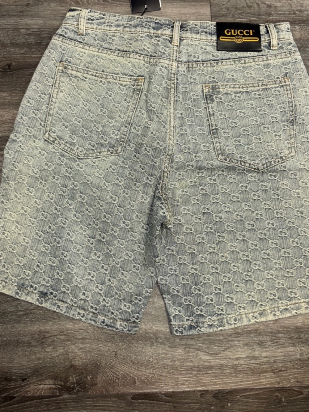 Gucci Blue GG Jacquard Denim Shorts - Picture 2 of 4